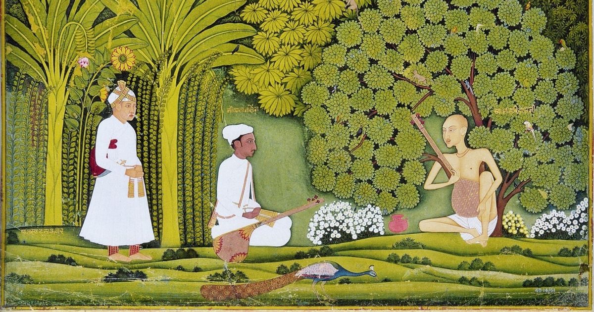  Mughal miniature of Tansen receiving a lesson from Swami Haridas, with Akbar watching, Image Credit - Wikimedia Commons
