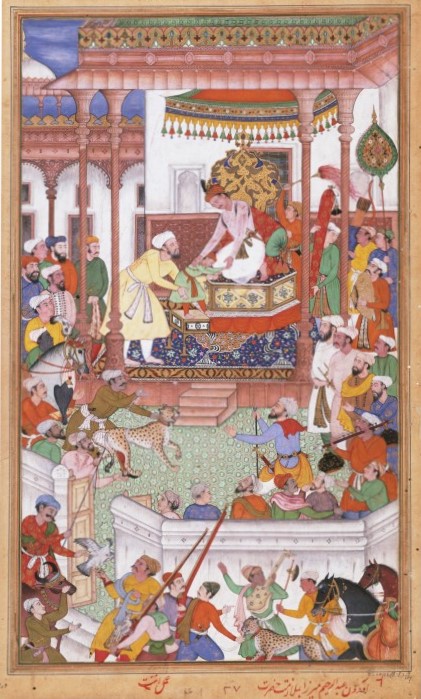 Young Abdul Rahim Khan-I-Khana being received by Akbar. Illustration from Akbarnama. Image credit- Wikimedia Commons